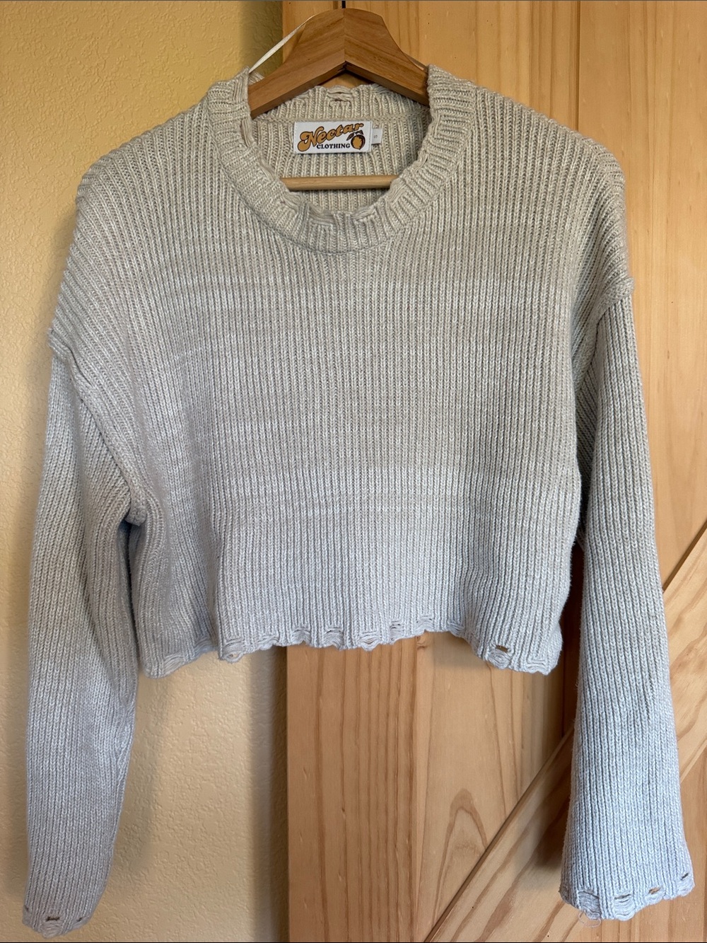 Cropped Ribbed Crewneck Sweater in Cream